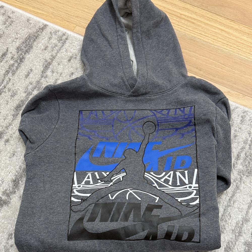 Nike Gray Hoodie with Blue and Black Graphic